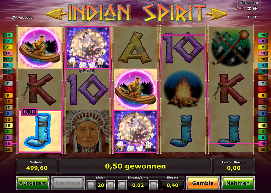 So sieht das Novoline Spiel Indian Spirit aus